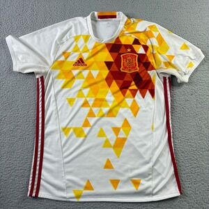 Adidas Spain Euro 2016 Soccer Away White Jersey Espana Geometric Triangle Mens L